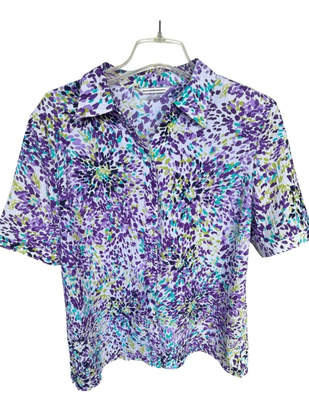 Allison Daley Floral Printed Short Sleeve Seersucker Blouse-Size 2x